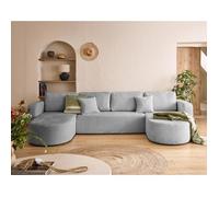 Miro - canapé panoramique en U 7 places - convertible avec coffre - en velours texturé - Gris