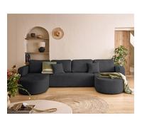 Miro - canapé panoramique en U 7 places - convertible avec coffre - en velours texturé - Gris Anthracite