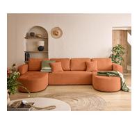 Miro - canapé panoramique en U 7 places - convertible avec coffre - en velours texturé - Rouille