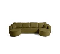 Miro - canapé panoramique en U 7 places - convertible avec coffre - en velours texturé - Vert Olive