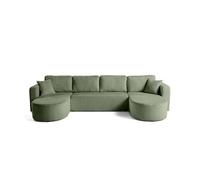 Miro - canapé panoramique en U 7 places - convertible avec coffre - en velours texturé - Vert sauge