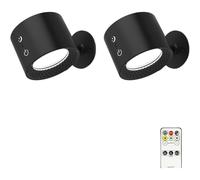 miro france Lampe murale Led sans fil, applique murale Intérieure (Télécommande, Rechargeable USB), lampe rotative 360° à luminosité réglable apprécier liberté d'éclairage (Noir*2pcs,17*10*7cm)