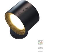 miro france Lampe murale Led sans fil, applique murale Intérieure (Télécommande, Rechargeable USB), lampe rotative 360° à luminosité réglable apprécier liberté d'éclairage (Noir*1pcs,17*10*7cm)