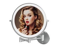 MIROAMZ Miroir de maquillage mural rechargeable de 22,9 cm double face grossissant 1 x 10x, éclairage 3 couleurs, écran tactile à intensité variable, miroir de rasage rotatif à 360°, chromé
