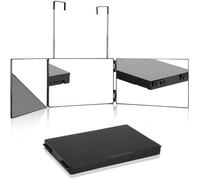 Miroir 360 Coiffure, 3 Faces avec Crochets, Portable, Pliable et Hauteur Réglable, pour Coiffure, Rasage, Maquillage, Noir Label