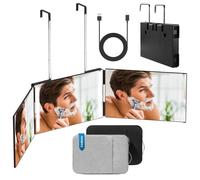 Miroir 360 coiffure homme et femme pour se couper les cheveux seul. Miroir triple pliable, réglable, pour porte ou coiffeuse, LED