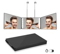 Miroir 360° Coiffure Homme Femme LED 3 Faces avec Crochets Portable Pliable Hauteur Réglable pour Coiffure, Rasage, Maquillag Label