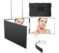 Miroir 360 Degrés Cheveux,Miroir 3 Faces Avec Crochets,Pliable Et Hauteur Réglable,Miroir Pour Couper Les Cheveux Derrière,Portable Pour Voyages,Pour Coiffure,Rasage,Maquillage