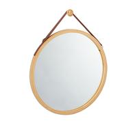 relaxdays 10026502 Miroir Rond à accrocher, lanière réglable, en Bambou, Moderne, Couloir, Salle de Bain, ∅: 45 x 60 cm, Naturel, Verre, Similicuir, Nature, 45 x 45 x 2 cm
