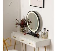 Miroir à écran Tactile Hollywood Vity Miroir avec Lumières, Miroir De Bureau Rond, Rétroéclairé, Base Carrée, pour Dressing, Chambre à Coucher, Table, Black, Ø500mm(19inch)