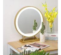 Miroir à écran Tactile Hollywood Vity Miroir avec Lumières, Miroir De Bureau Rond, Rétroéclairé, Base Carrée, pour Dressing, Chambre à Coucher, Table, Gold, Ø600mm(23inch)