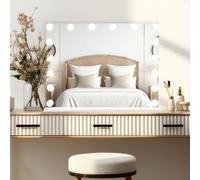 Miroir à LED Hollywood Bluetooth, Sur pied ou mural, Luminosité Ajustable 3 Couleurs, Haut-parleurs Bluetooth Intégrés, 2 ports de charge USB-A & USB-C [INCLUS Chiffon Microfibre & Miroir Grossissant]