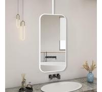 Miroir à tige suspendue monté au plafond, miroirs de maquillage de rasage pour vanité de maison ou d'hôtel avec cadre et flèche en métal blanc, miroir décoratif en verre simple clair et pratique ( Siz