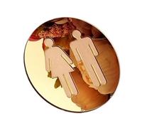 Miroir Acrylique 3D Rond, Signe De Porte Toilette, Salle Bains, WC, Noir, Or, Argent, Base En Bois Moderne, Autocollant Mural, Décoration Maison, 1 Pièce, 5mm(Gold,4.7 in (12cm))