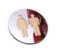 Miroir Acrylique 3D Rond, Signe De Porte Toilette, Salle Bains, WC, Noir, Or, Argent, Base En Bois Moderne, Autocollant Mural, Décoration Maison, 1 Pièce, 5mm(Silver,8 in (20cm))