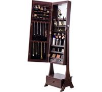 Miroir armoire à bijoux - miroir sur pied avec espace de rangement - miroir corps entier brun - armoire de rangement élégante pour bijoux - idéal pour chambre à coucher