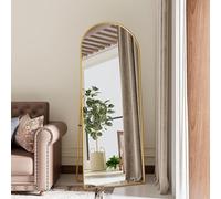 Miroir Arqué 165x60 cm, Minimaliste sur Pied, Grand Miroir de Sol Pleine Longueur, Bombé et Suspendu, Elliptique, pour Chambre Salon Entrée, Doré