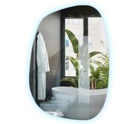 Miroir Asymétrique Ondulé 67,9x47 cm Montage Mural Lumières LED pour la Salle de Bain, Chambre, Salon Lumière Froide Vertical et Horizontal Minimaliste Forme Organique Non Encadré avec Éclairage