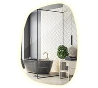 Miroir Asymétrique Ondulé 67,9x47 cm Montage Mural Lumières LED pour la Salle de Bain, Chambre, Salon Lumière Neutre Vertical et Horizontal Minimaliste Forme Organique Non Encadré avec Éclairage
