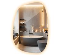 Miroir Asymétrique Ondulé 67,9x47 cm Montage Mural Lumières LED pour la Salle de Bain, Chambre, Salon Lumière Chaude Vertical et Horizontal Minimaliste Forme Organique Non Encadré avec Éclairage