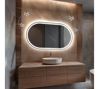 Miroir avec éclairage 130x50 cm Freya - Miroir de salle de bain ovale horizontal avec éclairage LED - Blanc froid 7000K - miroir de salle de bain lumineux LED avec haut-parleur Bluetooth