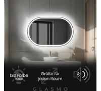 Miroir avec éclairage 190x50 cm Freya - Miroir de salle de bain ovale horizontal avec éclairage LED - Blanc froid 7000K - miroir de salle de bain lumineux LED avec haut-parleur Bluetooth