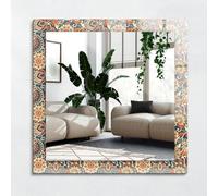 Miroir avec Impression 60x60 cm Décoratif pour Salle de Bain Chambre à Coucher Salon Design Moderne sans Cadre Decoration Murale Carré Suspendu Minimaliste - Motif de Papier Peint Floral