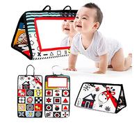 Miroir Bébé Éveil Montessori avec Livre Pétrissant, Jouet Pliable Noir Et Blanc, Jouets Sensoriels Éducatifs