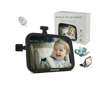 Miroir Bébé Voiture avec Lumière LED Plafonnier à Scratch - Rétroviseur Surveillance Enfant Siège Arrière - Éclairage Tactile Vision Nocturne HD - Miroir Sécurité Incassable & Pivotant - Kit Complet