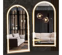Miroir bombé 180 x 80 cm, LED, avec lumière, miroir de sol éclairé, Blanc | miroir de dressing, miroir de vanité pour chambre à coucher, intensité variable et 3 modes de couleur