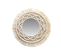 Miroir Cercle Boho - Miroir bohème Rond à Franges,Ornement d'art d'atmosphère Chaude de Miroir de Mur pour Le Salon de Chambre à Coucher d'appartement