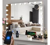 Miroir Coiffeuse avec Bluetooth, Miroir Maquillage Lumineux 80x60 cm, 20 LED Miroir Hollywood, 3 Couleurs de Lumière, Luminosité réglable, USB, Miroir Mural, Blanc