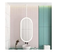 Miroir Coiffeuse,Miroir, Miroir Mural Ovale avec Cadre en métal Blanc et Tige de Suspension, pour Miroir décoratif au Plafond au-Dessus du lavabo (40