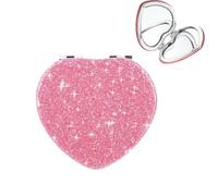 Miroir Compact Cœur Rose Paillettes,Mini Miroir de courtoisie Pliable 7.5cm en Forme de Cœur Mignon pour Sac à Main,Maquillage,Portefeuille,Maison et Bureau