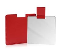 Miroir compact en acier inoxydable incassable pour sac à main, miroir de voyage incassable avec étui en cuir PU, miroir de rasage de camping portable pour homme et femme, maquillage, cadeau (rouge)