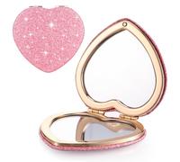 Miroir compact en forme de cœur, double face grossissant 1X/2X, mini miroir de courtoisie à paillettes, miroir de maquillage portable pour sac à main, joli miroir de poche pour femme, cadeau pour la