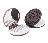 Miroir compact pliable en forme de biscuit mignon portable de poche de maquillage peigne de voyage