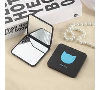 Miroir Compact Pliant Double Face¿Miroir De Maquillage De Poche De Voyage Avec Couvercle Rabattable,Mini Design Créatif Noir Pour Sac À Main/Étudiants.Cat.