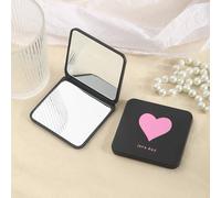 Miroir Compact Pliant Double Face¿Miroir De Maquillage De Poche De Voyage Avec Couvercle Rabattable,Mini Design Créatif Noir Pour Sac À Main/Étudiants.Love.
