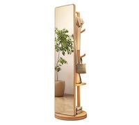 Miroir complet rotatif à 360° avec porte-manteau - Miroir de sol 2 en 1 et solution de rangement pour chambre à coucher, salon, entrée - Élégant bois - Fonctionnalité gain de place