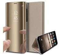 Miroir Coque Xiaomi Redmi Note 5 Flip Cover Portefeuille PU Cuir + Miroir Complet Protection étui Support Coque Mirror Clear View Smart Case Coque à Rabat Magnétique Housse Xiaomi Redmi Note 5,Or