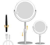 Miroir Cosmétique Avec Éclairage, Miroir Grossissant 20x, Réglable En Hauteur Des Deux Côtés, Miroir Cosmétique 3 Couleurs Pour Maquillage De Table, Argenté