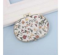 Miroir Cosmétique Avec Imprimé, Art Antique, Tissu Floral Rétro, Mini Miroir Portable Pliable Double Face - Ovale Blanc 7,5 X 5 Cm