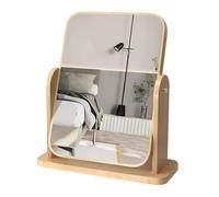Miroir Cosmétique en Bois, 25cm X 22cm Miroir De Maquillage De Table Rotatif À 360 °, avec Support en Bois Naturel, Miroir Coiffeuse pour Salle De Bain, Chambre