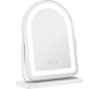 Miroir cosmétique HOMCOM, 33 x 44,5 cm miroir de maquillage avec lumière LED, 3 couleurs de lumière, 360° rotatif miroir de maquillage avectactile, cadre métallique, blanc