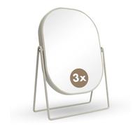 Miroir cosmétique Jean & Len, en fer, robuste et résistant aux rayures, finition mate et élégante en beige, dos avec grossissement 3x, petit miroir ovale, 20 x 27 cm