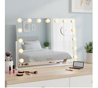 Miroir Cosmétique LED avec 15 Ampoules, Grossissant 10x, Port de Charge, pour Coiffeuse, Support Téléphone, Blanc