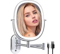 Miroir cosmétique mural rechargeable avec éclairage, grossissement 1X/10X, miroir de rasage à intensité variable, 3 couleurs, miroir de maquillage tactile, rotatif à 360°, miroir mural pour salle de