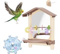 Miroir d’Oiseau avec Poteau Debout,avec 1 Jouet de grignotage de Plaque tournante d’Oiseau,1 Pierre molaire,Perroquet Cage Jouets pour Perruche Gris Africain Conure