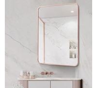 Miroir d'angle De Salle De Bain, Miroir Rectangulaire Pivotant avec Cadre en Métal Brossé, Bras Extensible Pivotant, Grand Miroir Inclinable, Vertical Et Horizontal., Pink, 50x70cm